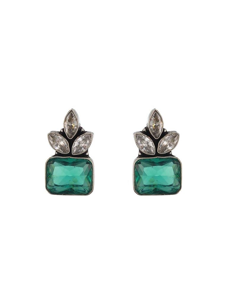 Silver Toned Green Turquoise Minimal Officewear Studds Earrings view 4