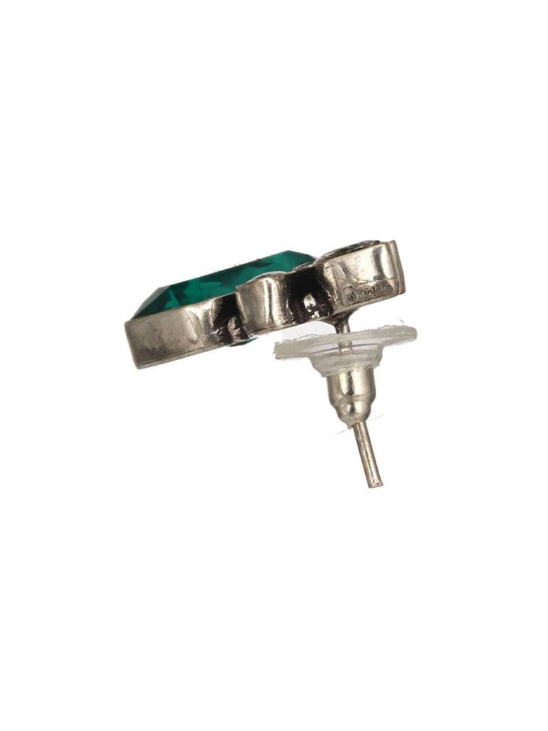 Silver Toned Green Turquoise Minimal Officewear Studds Earrings view 5