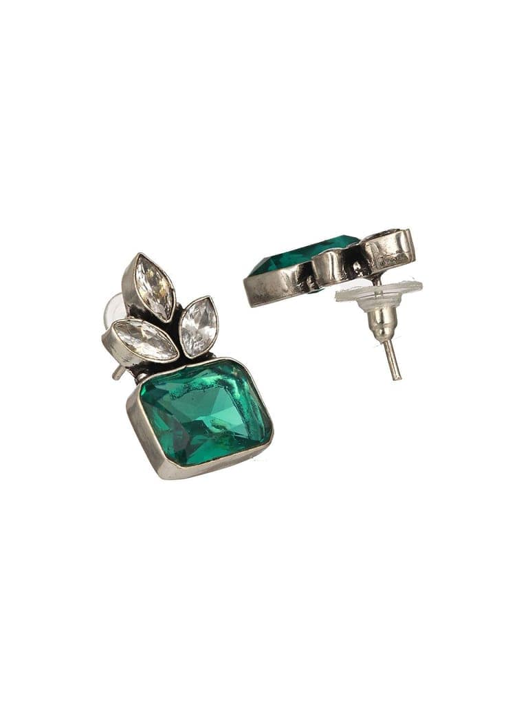 Silver Toned Green Turquoise Minimal Officewear Studds Earrings view 7