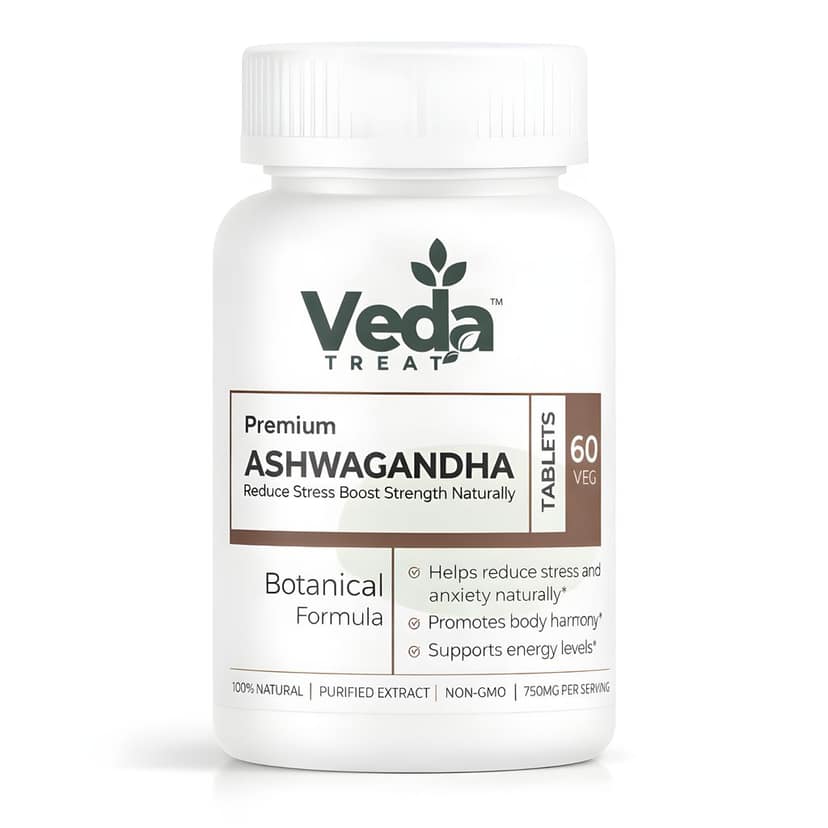 VedaTreat Premium Ashwagandha Tablets 750mg | Stress & Anxiety Support | Energy & Strength Booster | 60 Veg Tablets view 2