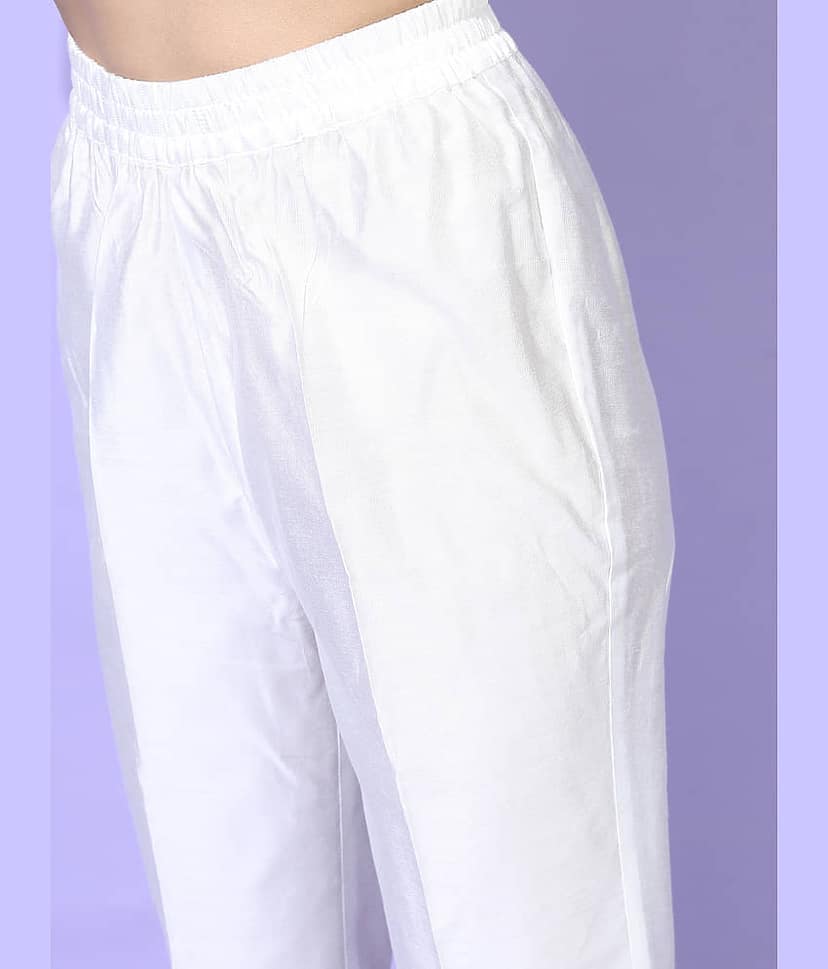 Vishudh Women Viscose Embroidered Straight Kurti With Pants ( White ) view 6