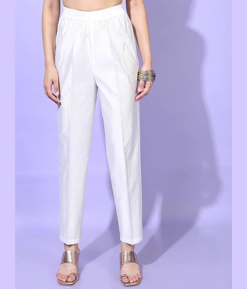 Vishudh Women Viscose Embroidered Straight Kurti With Pants ( White ) view 7