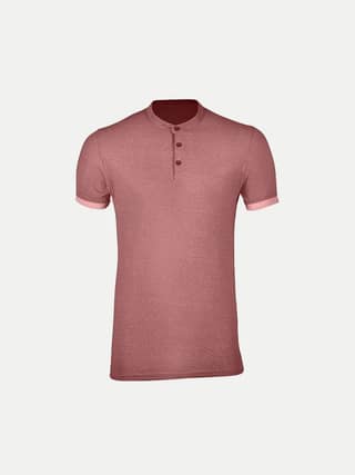 Men Red Henley Neck Tee with Contrast Sleeve