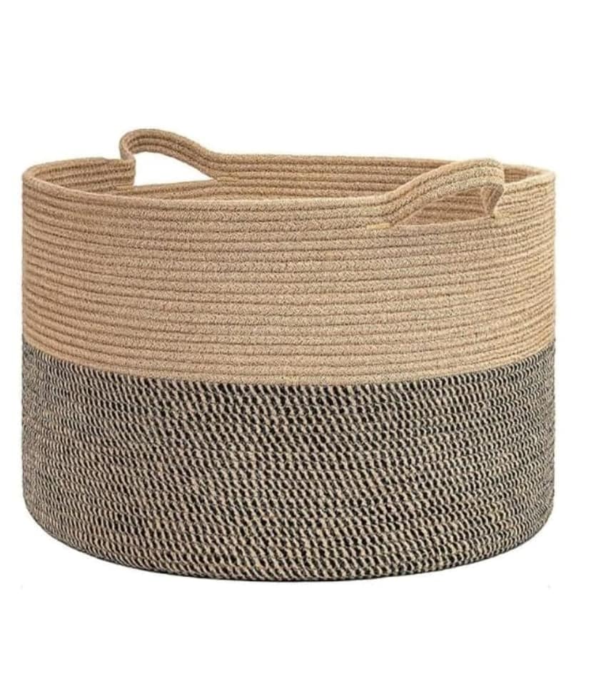 Generic Cotton Pack Of_1 16x14 Inch Storage Basket For Clothes With Out Lid (Beige-Beige-Black)-PID66399