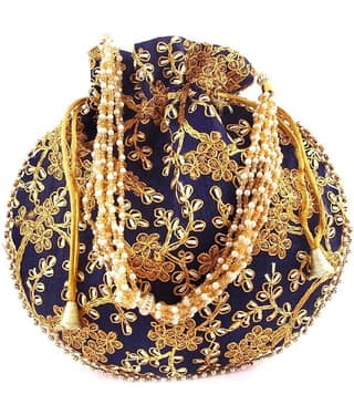 Apratim Navy Silk Potli