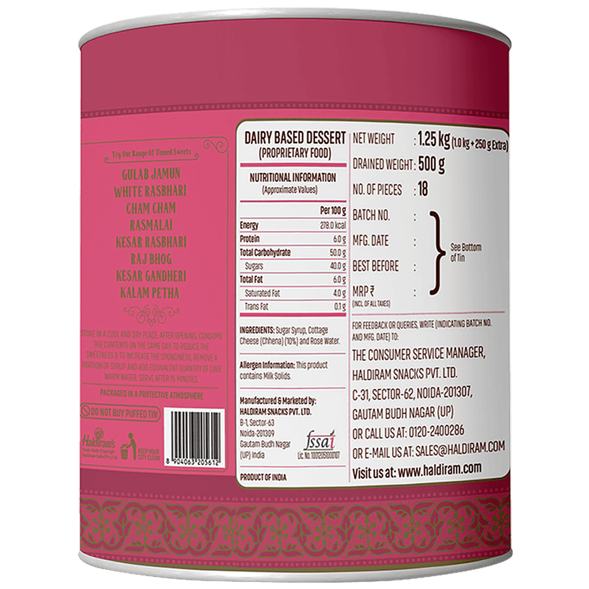 Haldiram's Sweets - Rasgulla, Bengali, Soft & Songy, 1.25 Kg Carton view 2
