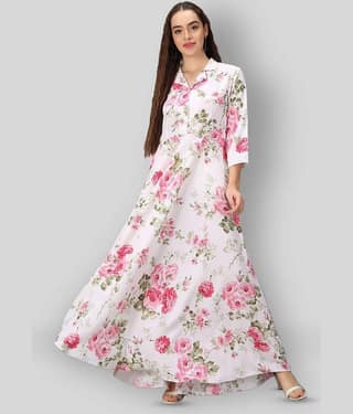 Rudrakriti Women Crepe Printed A-line Dress ( White )