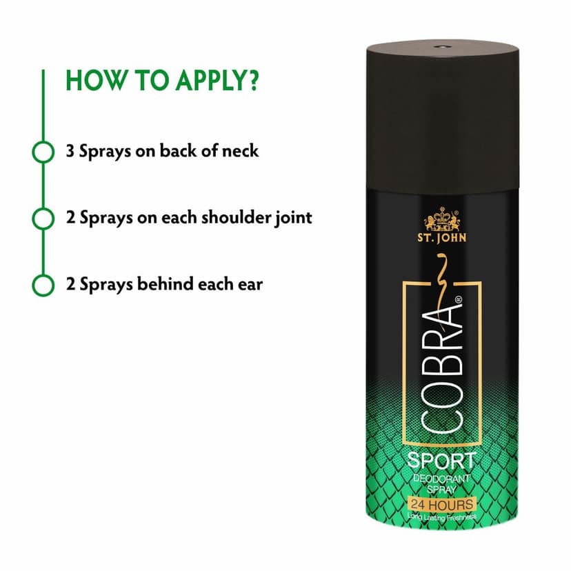 ST.JOHN Deo Cobra Sport Limited Edition Deodorant Body Spray for Long Lasting Protection 150ml (Pack of 12) view 4