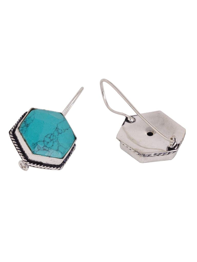 Silver Oxidised Aqua turquoise Stone Studded Earrings view 5