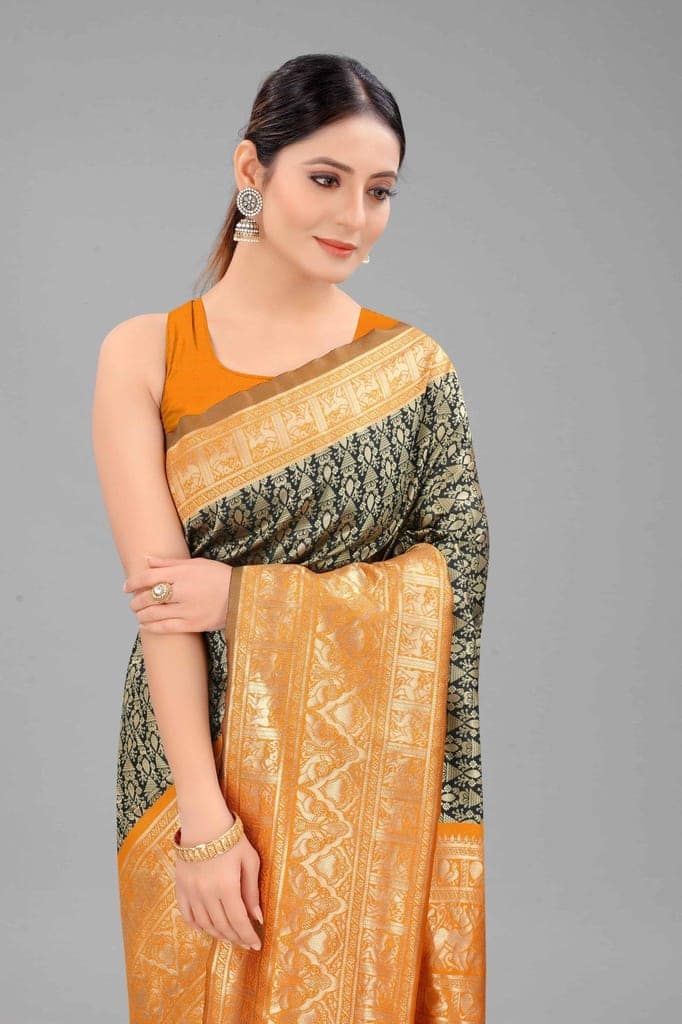 Women's Banarasi Art Silk Saree With Unstiched Blouse Piece view 4