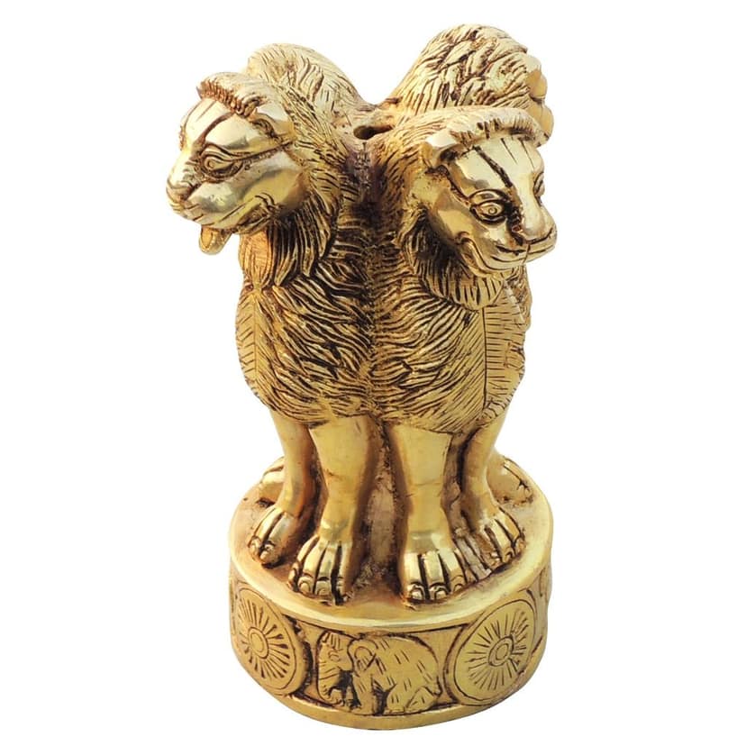 Handcrafted Brass Ashoka Stambh Statue - Table Decor Symbol of Pride, Height : 6.5 Inch (BSMAS1657 D) view 3