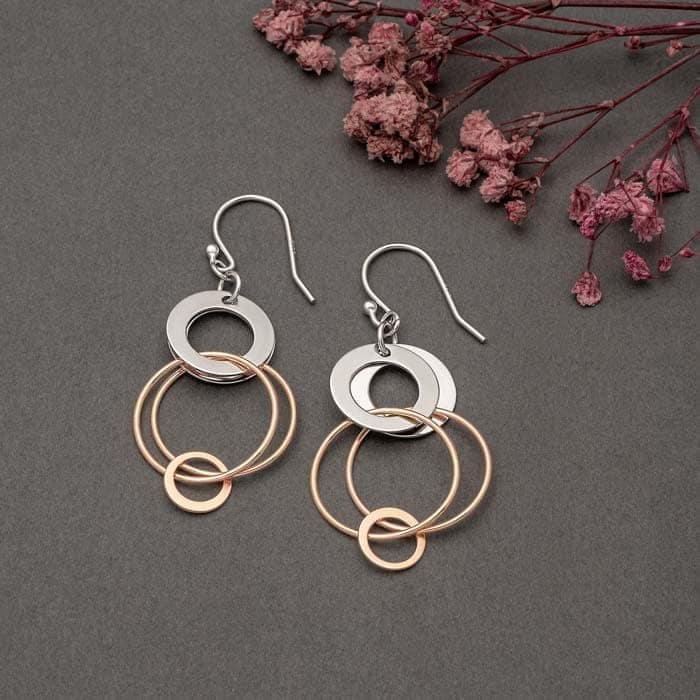 18k Rose Gold Plated Two Tone Silver Eclipes Earrings view 3