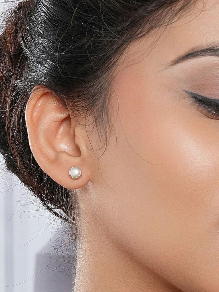 925 Sterling Silver White Pearl Stud Earrings view 2