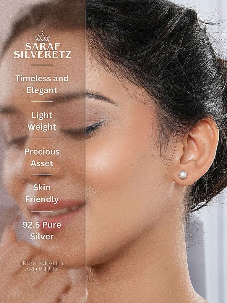 925 Sterling Silver White Pearl Stud Earrings view 4