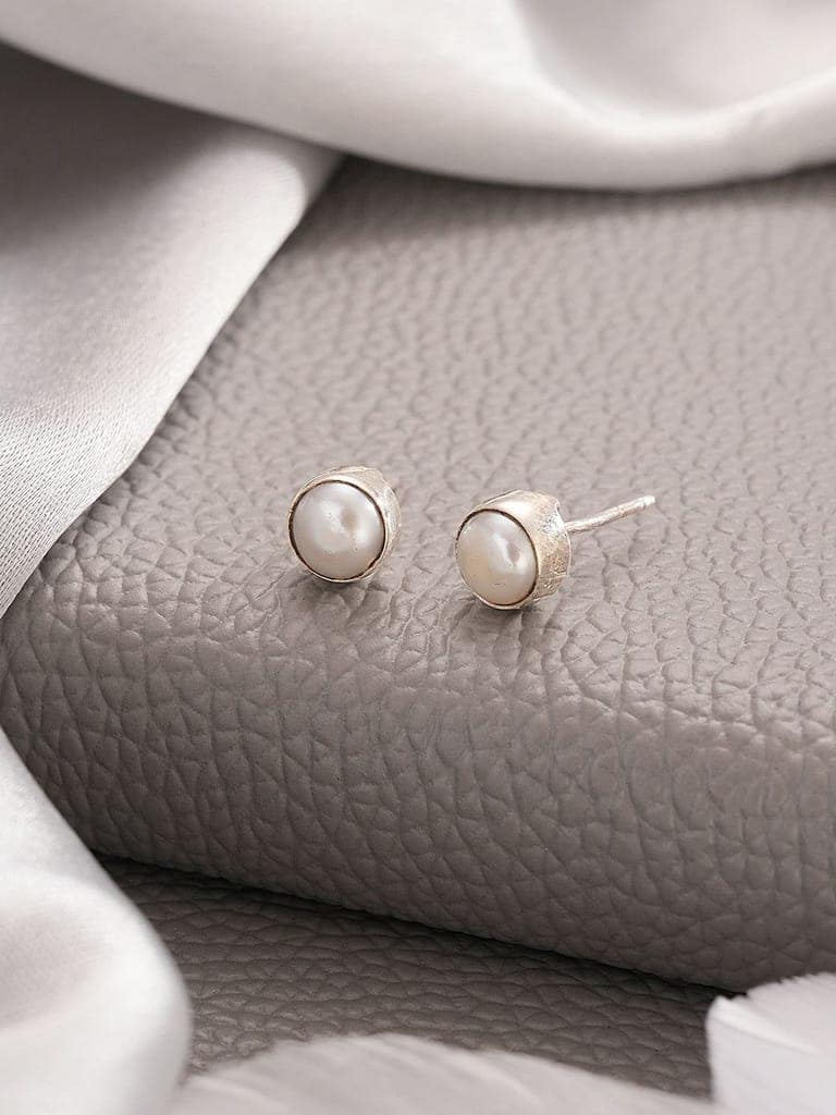 925 Sterling Silver White Pearl Stud Earrings view 5