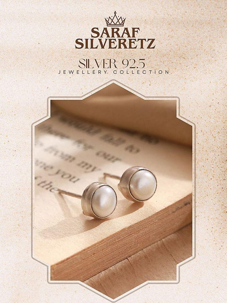 925 Sterling Silver White Pearl Stud Earrings view 6