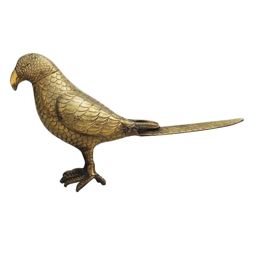 Brass Parrot Statue Table Decor | Handcrafted Bird Showpiece, Height : 7.5 Inch (ANMAS073) view 2