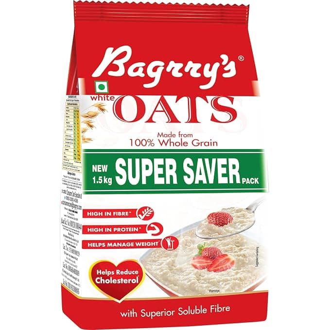 Bagrry'S White Oats - Made From 100% Whole Grain, High In Fibre & Protein, Manages Weight, Super Saver Pack, 1.5 kg Pouch