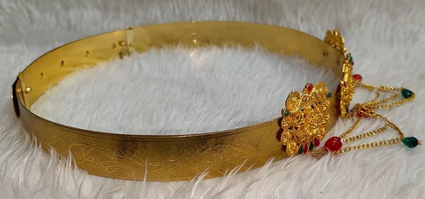 Bridal Waist Belt for Women, Gold Plated Traditional Indian Kamarband, Wedding Saree Belt view 3