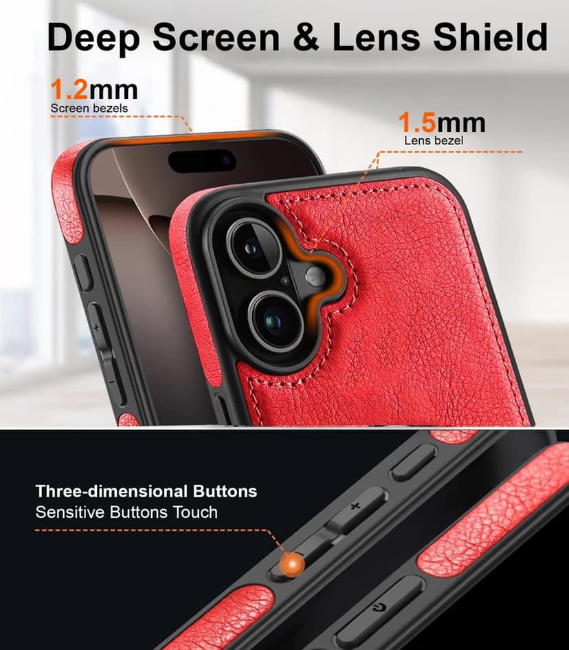 LIRAMARK PU Leather Flexible Back Cover Case Designed for iPhone 16 view 4