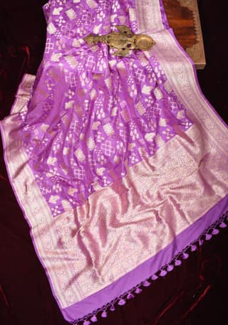 Lavender Banarasi Katan Silk Saree with Geometric Buti Jaal | SILK MARK CERTIFIED
