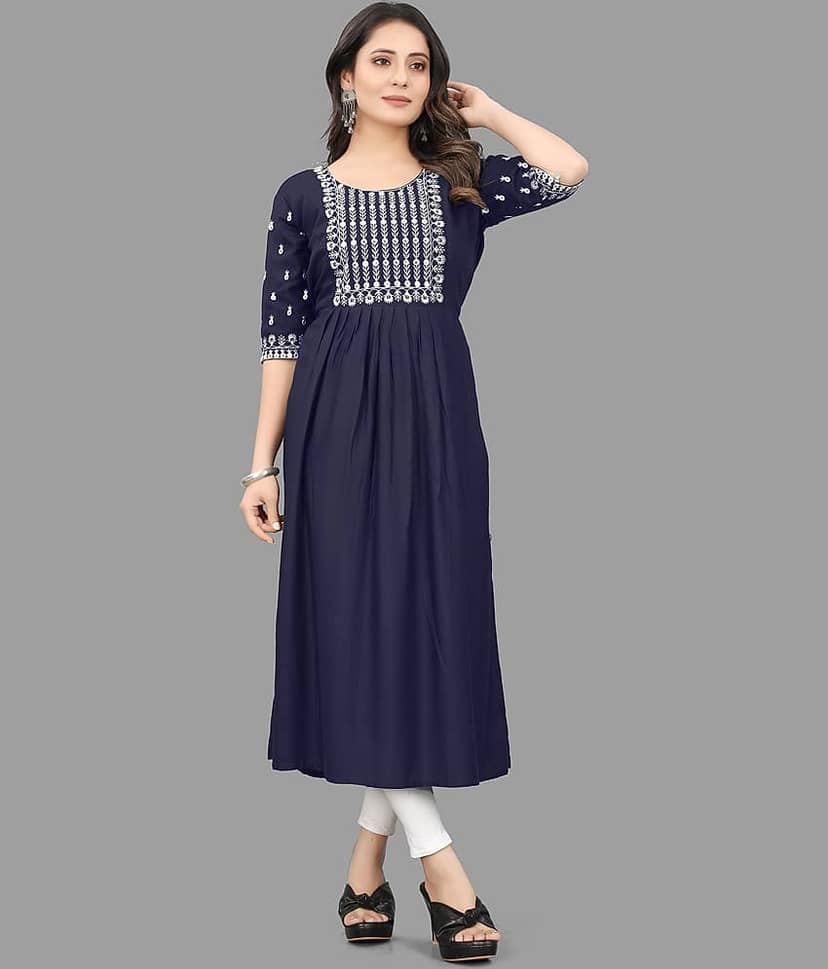 QPEEZ - Blue Rayon Women's Flared Kurti ( Pack of 1 )