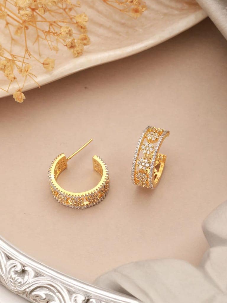 Gold Toned AD Zircon Studded C - Bali Hoop earrings view 3
