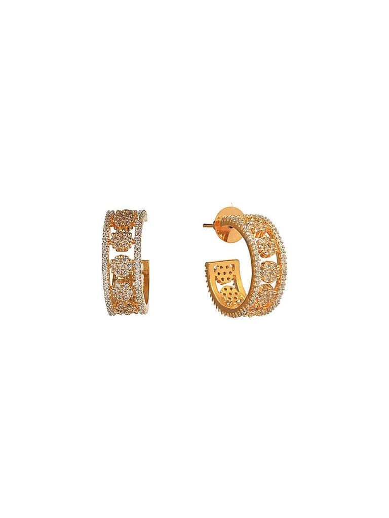 Gold Toned AD Zircon Studded C - Bali Hoop earrings view 5