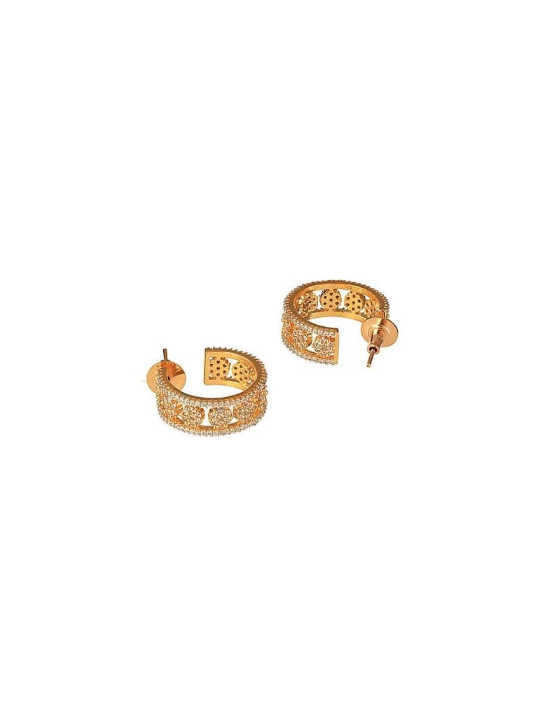 Gold Toned AD Zircon Studded C - Bali Hoop earrings view 6