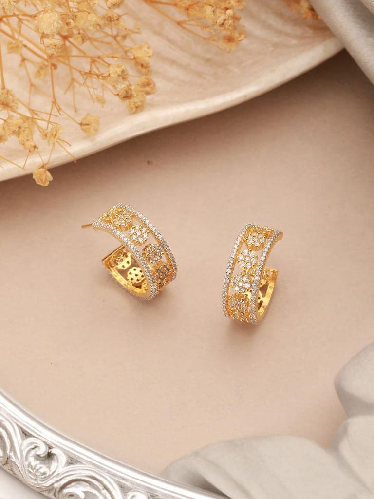 Gold Toned AD Zircon Studded C - Bali Hoop earrings view 7