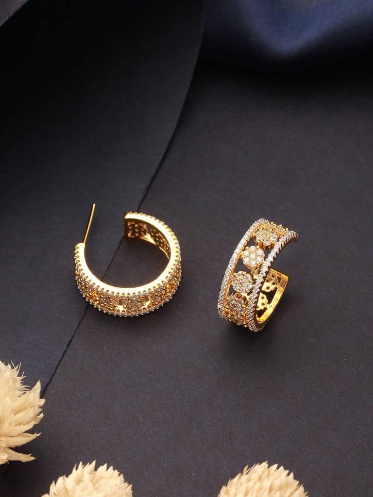 Gold Toned AD Zircon Studded C - Bali Hoop earrings view 8