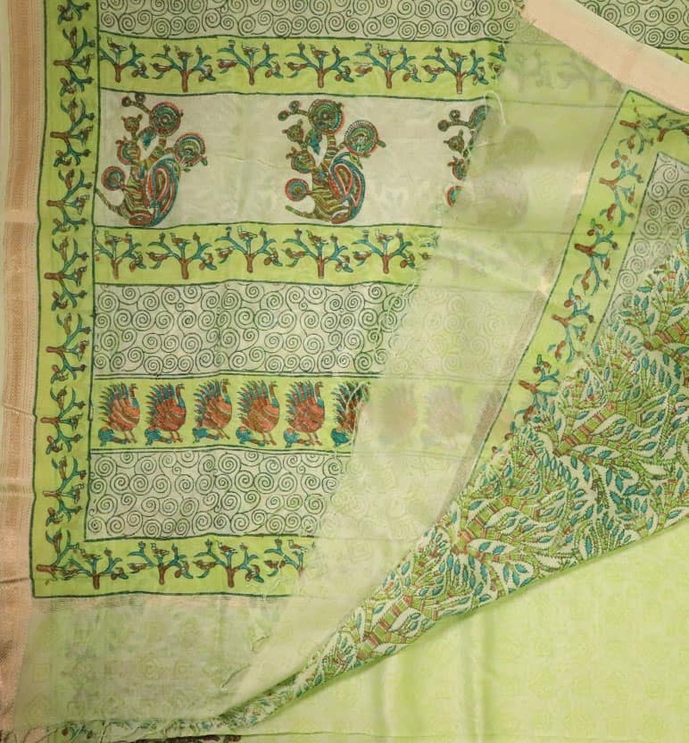 Gond Art Block Print Maheshwari Saree – Heritage Tribal Motif view 2
