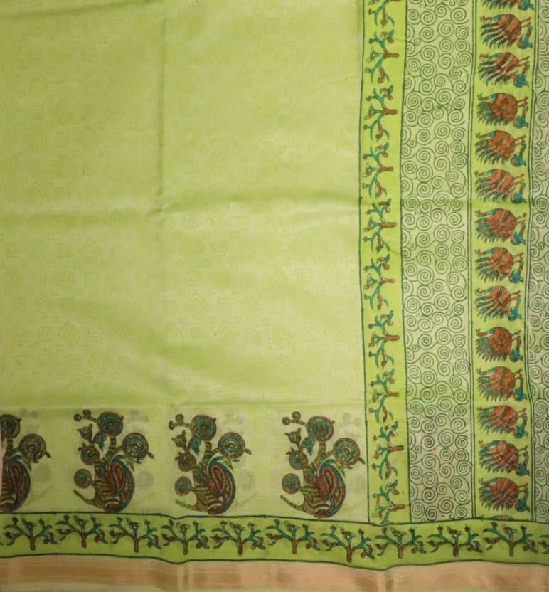 Gond Art Block Print Maheshwari Saree – Heritage Tribal Motif view 3