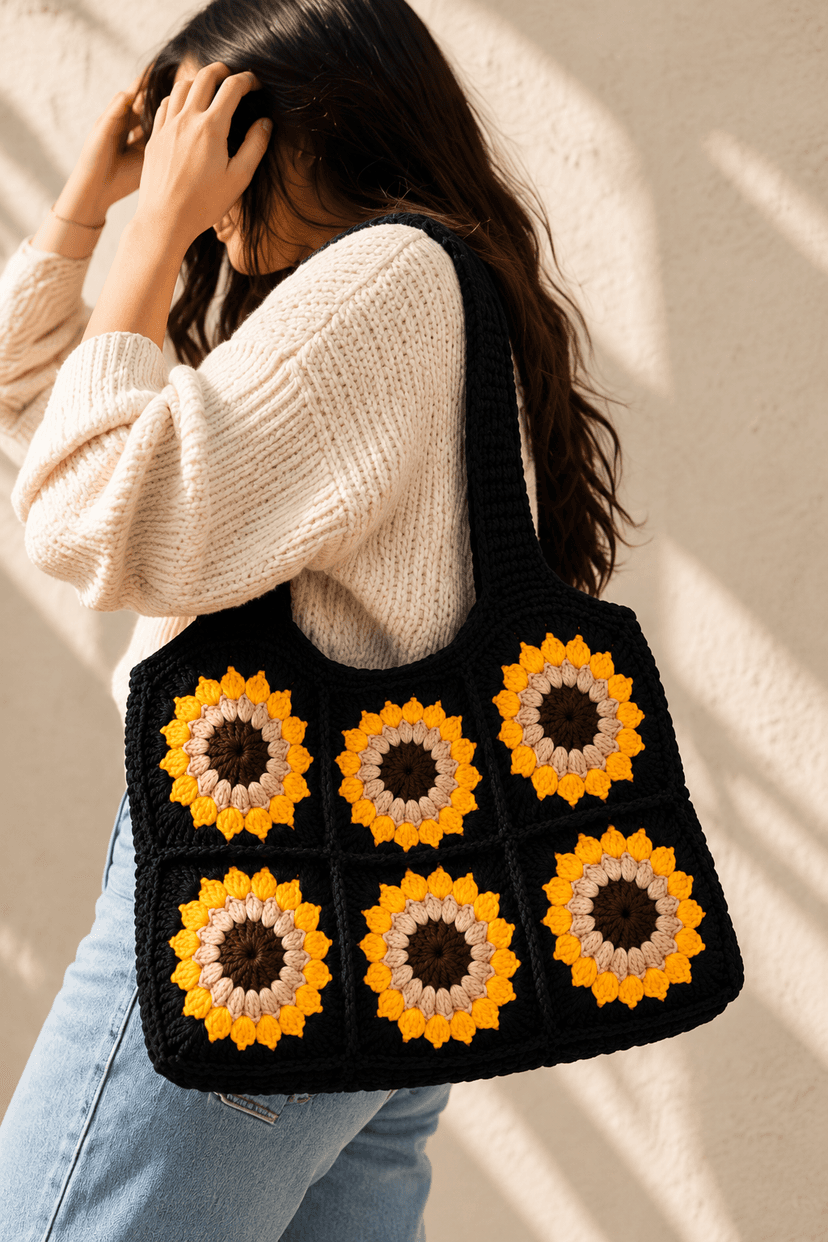 Handmade Crochet Sunflower Purse for Women with Floral Design view 2