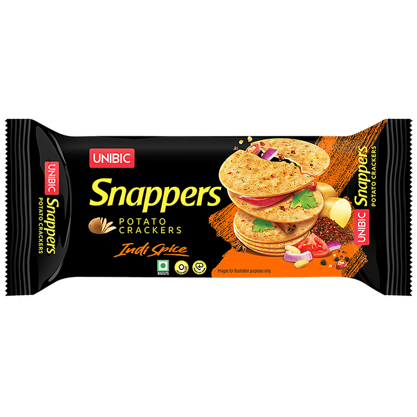 Unibic Snappers Potato Crackers - Indi Spice, Light, Crispy Snack, 75 G