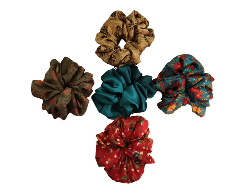 5-Pack of Handmade Silk Scrunchies in Assorted Colors and Patterns view 3