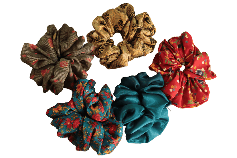 5-Pack of Handmade Silk Scrunchies in Assorted Colors and Patterns view 4
