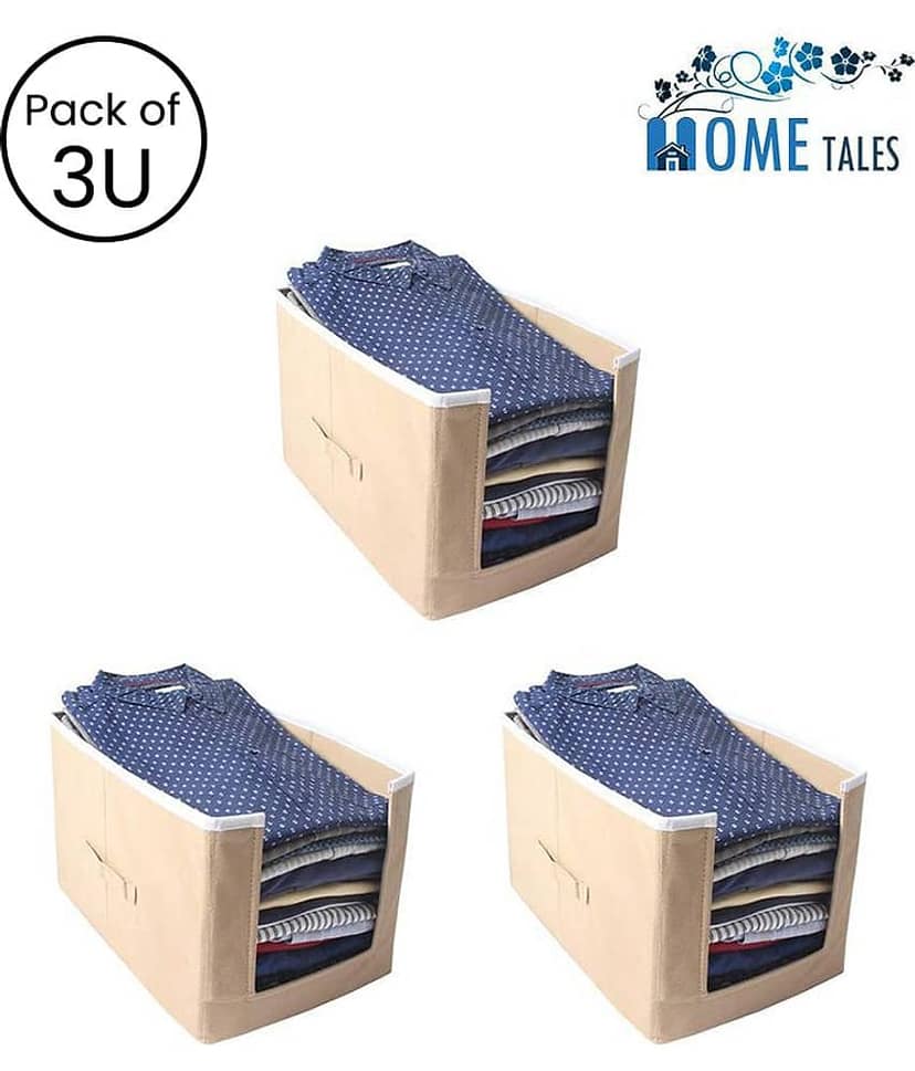 Non-Woven Shirt Stacker & Cloth Organizer,Black ( Pack of 3)