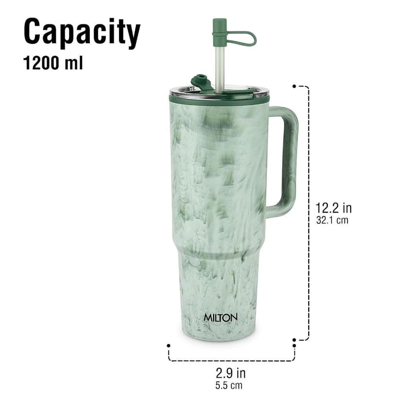 MILTON Puris 1200 Plastic Water Tumbler | 2-in1 Lid Sip or Gulp | Crystal Clear BPA Free-Food Grade | Sturdy Handle | Large Travel Mug for Gym, Office & Outdoor Use, 1200 ml view 2