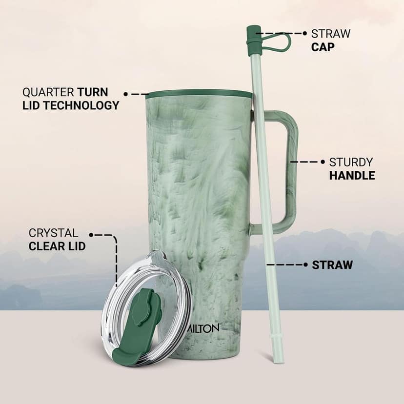 MILTON Puris 1200 Plastic Water Tumbler | 2-in1 Lid Sip or Gulp | Crystal Clear BPA Free-Food Grade | Sturdy Handle | Large Travel Mug for Gym, Office & Outdoor Use, 1200 ml view 3