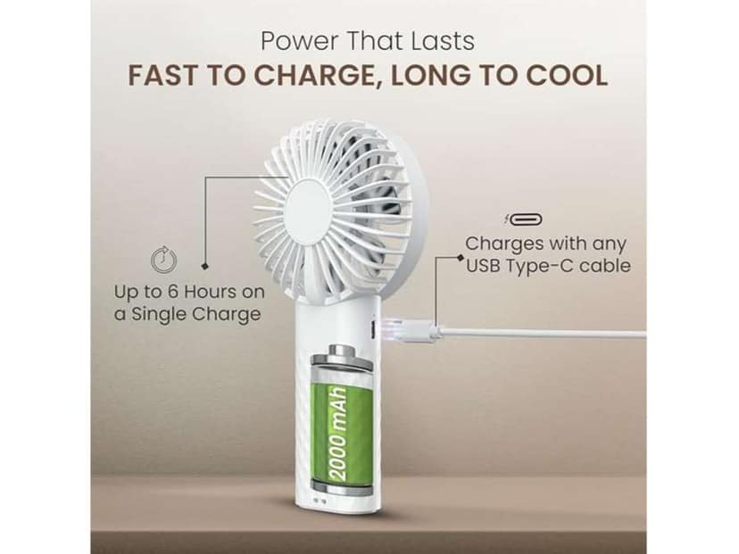 Portronics Toofan Mini 2 Personal Fan with 6 Speed Gears, 2000 mAh Rechargeable Battery, 7 Blade Design, Up to 8000 RPM view 3