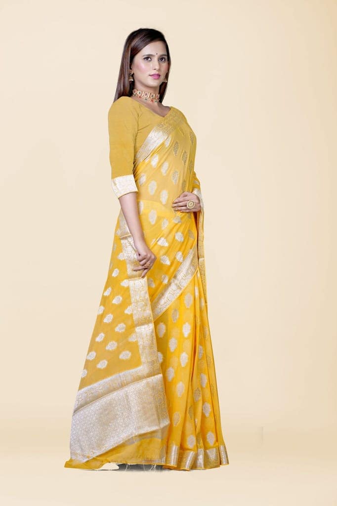 Alluring Yellow Khaddi Georgette Saree view 3