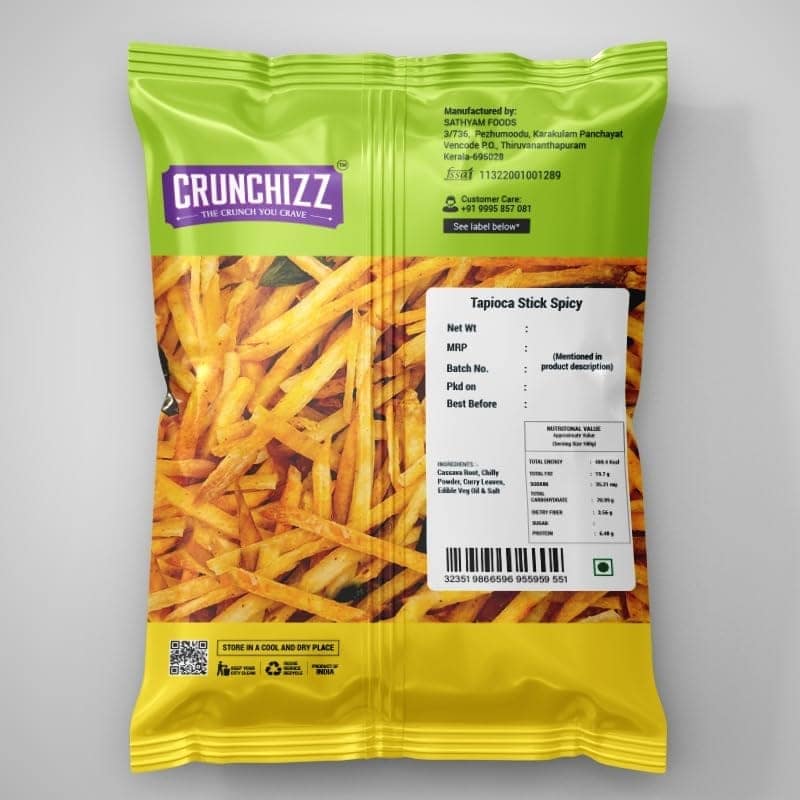 CRUNCHIZZ TAPIOCA STICK Chips I Crunchy, Authentic Kerala Snack I Gluten-Free I No Artificial Additives I Perfect Tea-Time Bites I Pack of One view 5