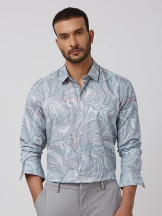 Grey Paisley Print Slim Fit Casual Shirt