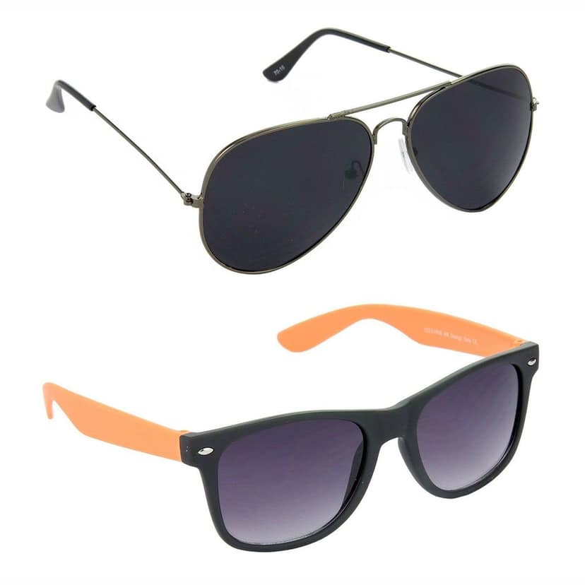 HRINKAR Men Women Boys & Girls Pilot & Rectangular Sunglasses Grey & Brown Frame, Black & Brown Lens (Medium) Pack of - 2