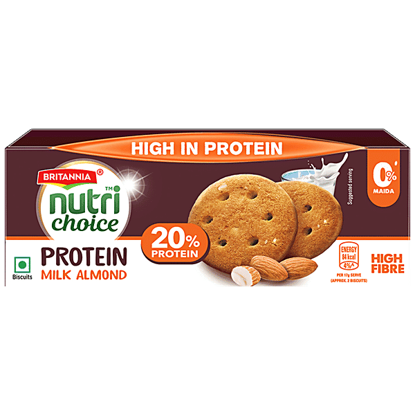 Britannia Nutri Choice Protein Milk Almond Biscuits - 0 % Maida, Rich In Protein & Fibre, 90 g