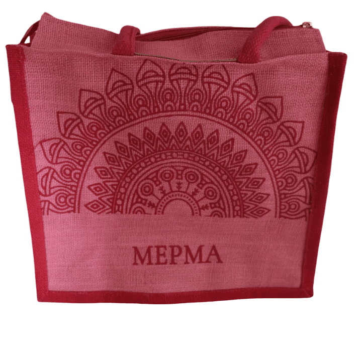Red Jute Shopping Bag with Mandala Design - Eco-Friendly & Stylish view 3