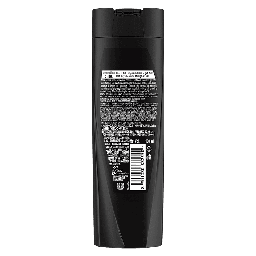 Sunsilk Stunning Black Shine Shampoo - With Amla + Oil, Pearl Protein & Vitamin E, For Long Lasting Shine, 180 Ml view 2