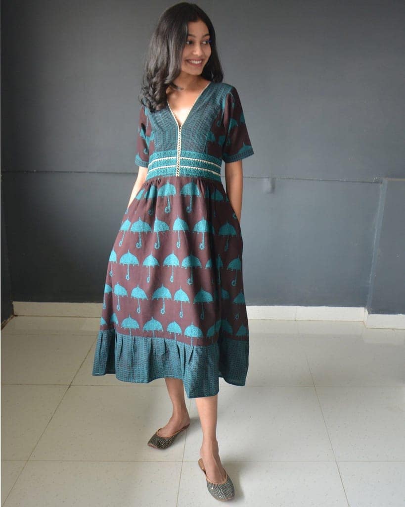 Anokhi Brown Bagh Print Frock style Cotton Kurta For Women view 4