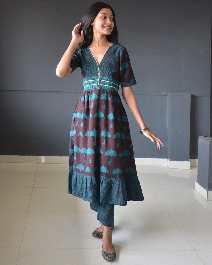 Anokhi Brown Bagh Print Frock style Cotton Kurta For Women view 6